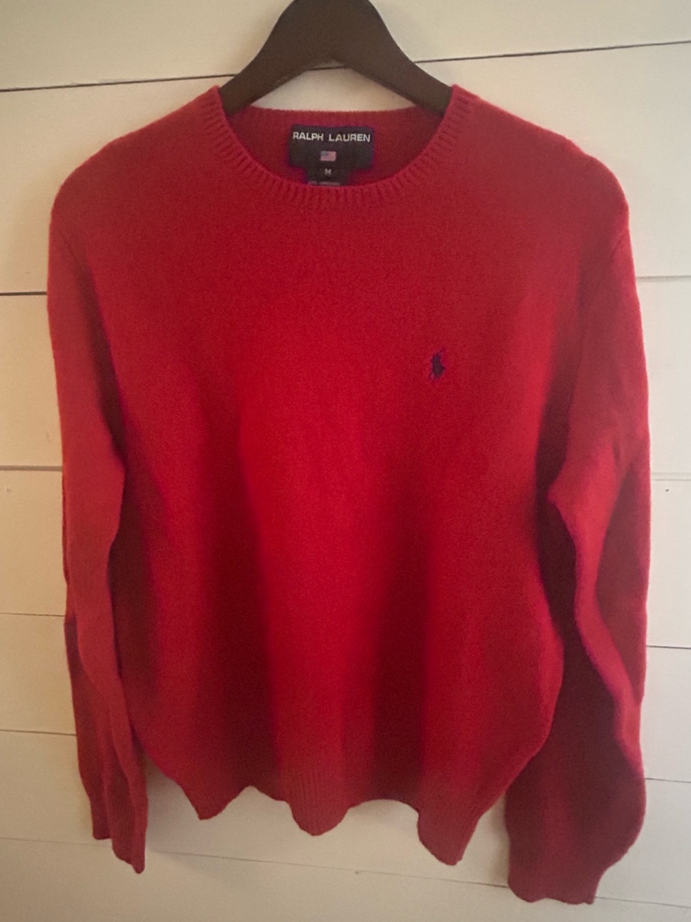 100% lambs wool Ralph Lauren Men’s Red Crewneck Polo Sport Sweater Vintage NWOT